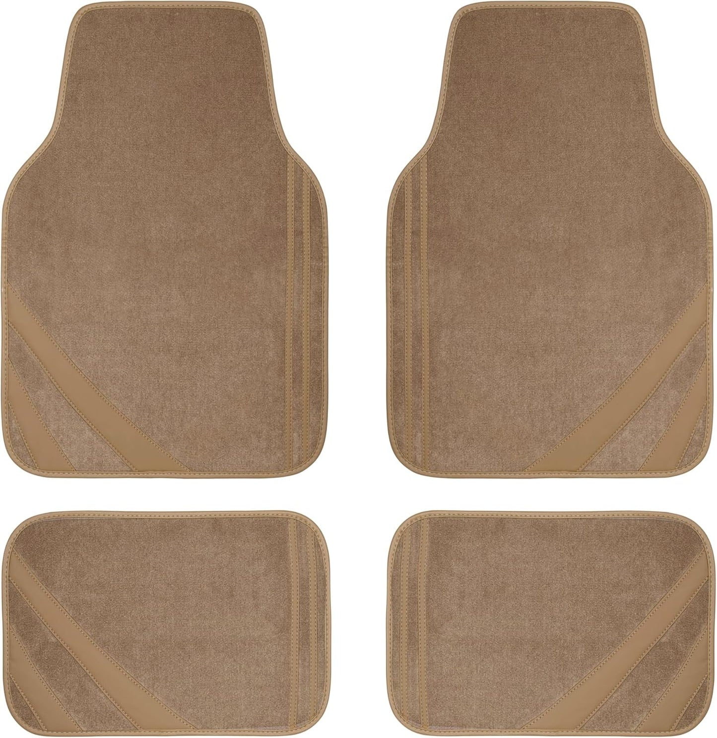 CAR PASS Beige Car Floor Mats, Edge Leather Waterproof Car Mats with Double Stitch Line and Anti-Slip Backing Design, Fit 95% Automotive,SUVS,Sedan,Vans (Pure Beige)