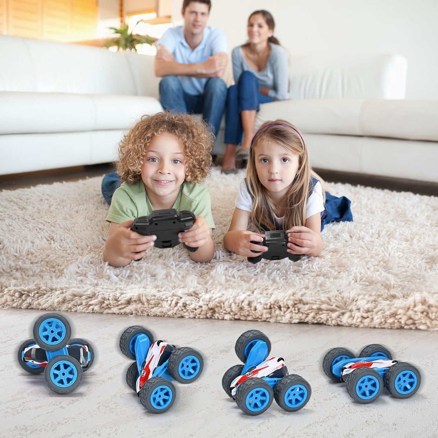 Remote Control Car, 4WD RC Cars Stunt Double Sided 360° Rotating 2 Batteries 2.4Ghz RC Truck with Headlight Birthday Gift for Boys 3 4 5 6 7 8 Year Old