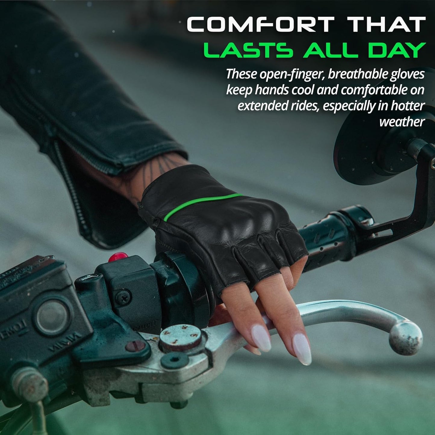 aasportx Motorcycle Gloves - Men's Leather Motorbike Gloves with Touchscreen Function - Non-Slip Pads for Men & Women