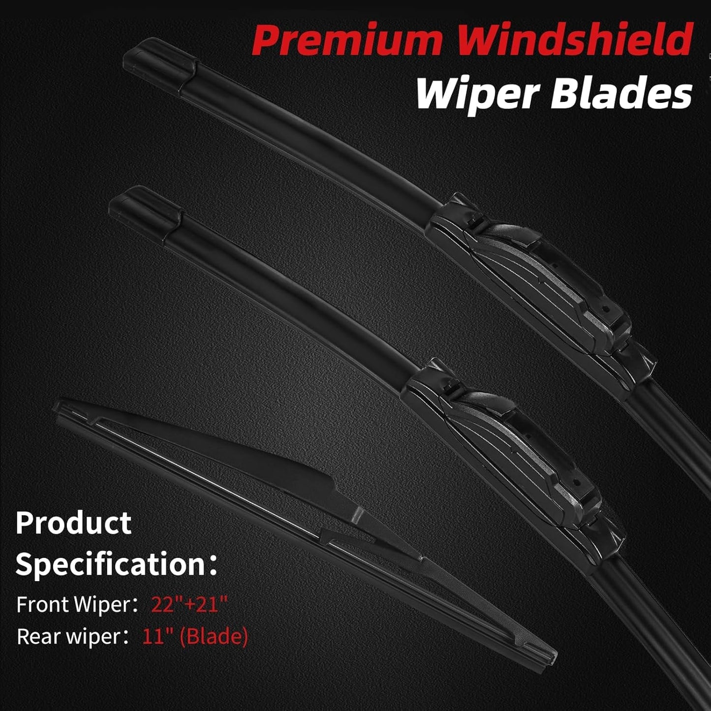 OTUAYAUTO Premium Windshield Wiper Blades - Replacement for Jeep Grand Cherokee 2014-2021 - Precision Fit, All-Weather Performance, Front and Rear Wiper Blades, U Hook - 22"+21"+11" (Pack of 3)