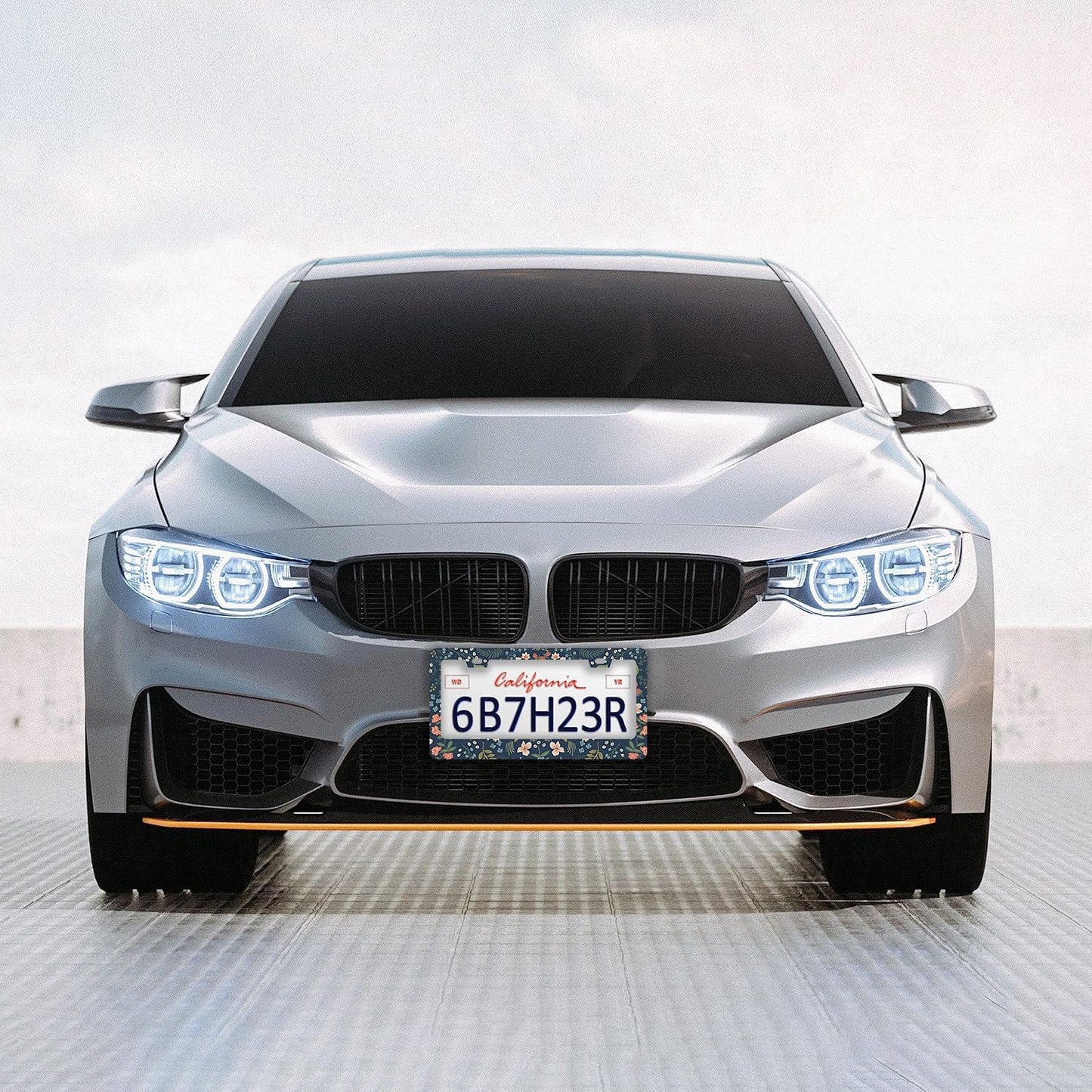 Colorful Floral Flowers License Plate Frames - 2 Pcs Set 2 Holes Stainless Steel Metal Auto Car Accessories Decoration License Plate Frame Cover Size 6.3" x 12.2" Fit US Vehicles for Women Men Gift