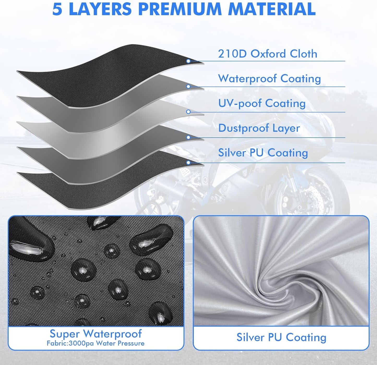 NEVERLAND Motorcycle Cover Waterproof Outdoor - Black Heavy Duty Scooter Cover, Motorbike Cover with Refletive Logo, Lock-Hole, Bandage, Storage Bag-Protect Against Dust, Debris, Rain and Weather(XXL)