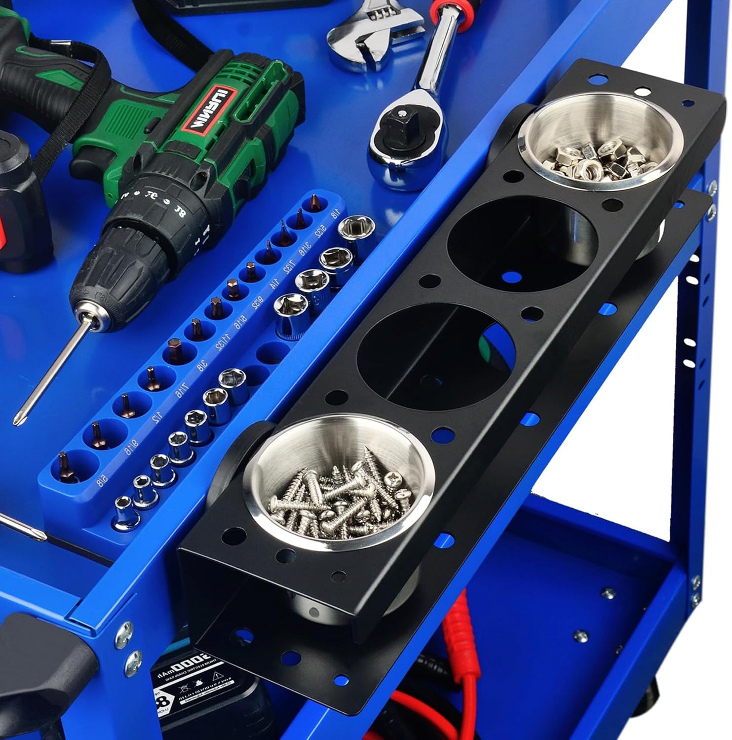 ULIBERMAGNET Power Tool Organizer Rack,Magnetic Heavy Duty Spray Bottle Holder,Wall Mount Metal Tool Rack with Screwdriver,Cordless Drill,Screw,Nail Storage,Utility Rack for Warehouse,Garage,Toolbox