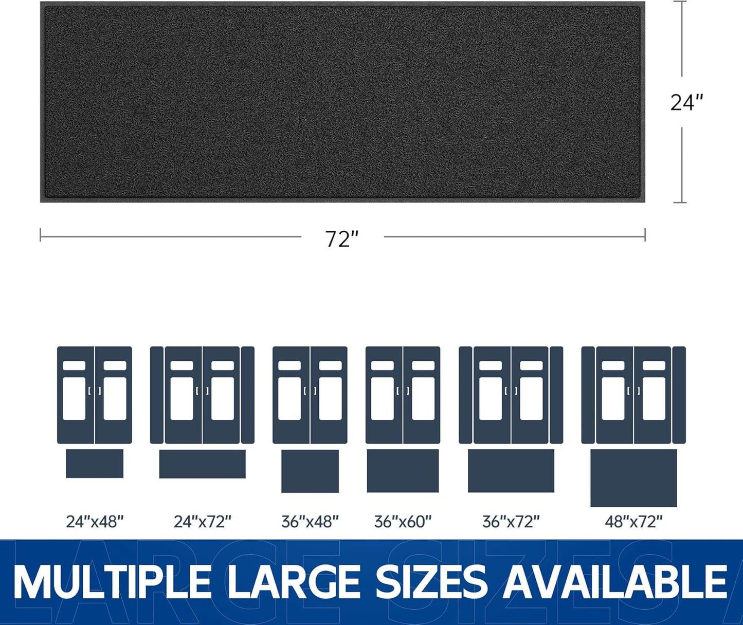 Sturdy Front Door Mat, 72" x 24" Heavy Duty Indoor Outdoor Doormat for Entryway, Fade Resistant, Waterproof Low Profile Entry Mat, Non Slip Welcome Mat for Outside Entrance, Patio, Home