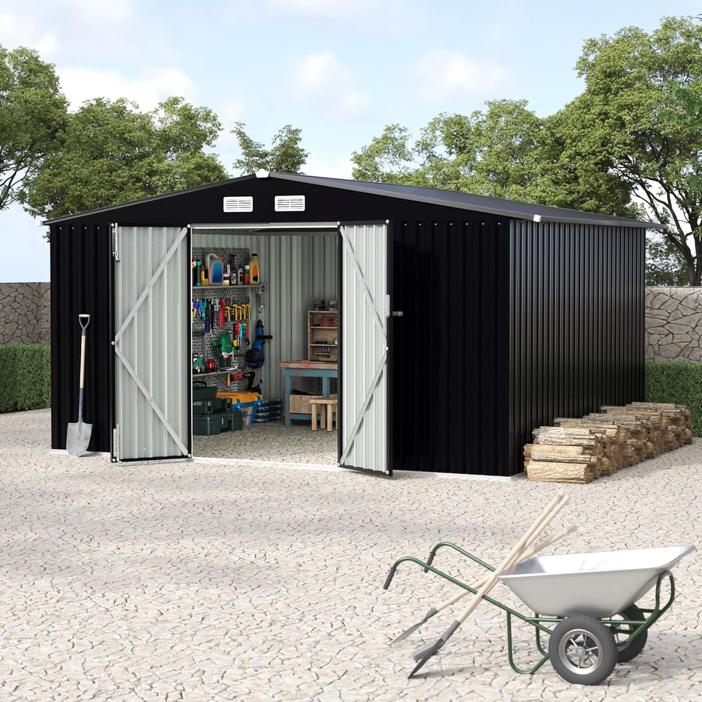 8x10 FT Metal Storage Sheds Outdoor, MetalTool Shed with Lockable Door, MetalYard Sheds Garden Shed Kit, Metal UtilitySheds Buildings with Air Vent for Backyard Garden Patio Lawn