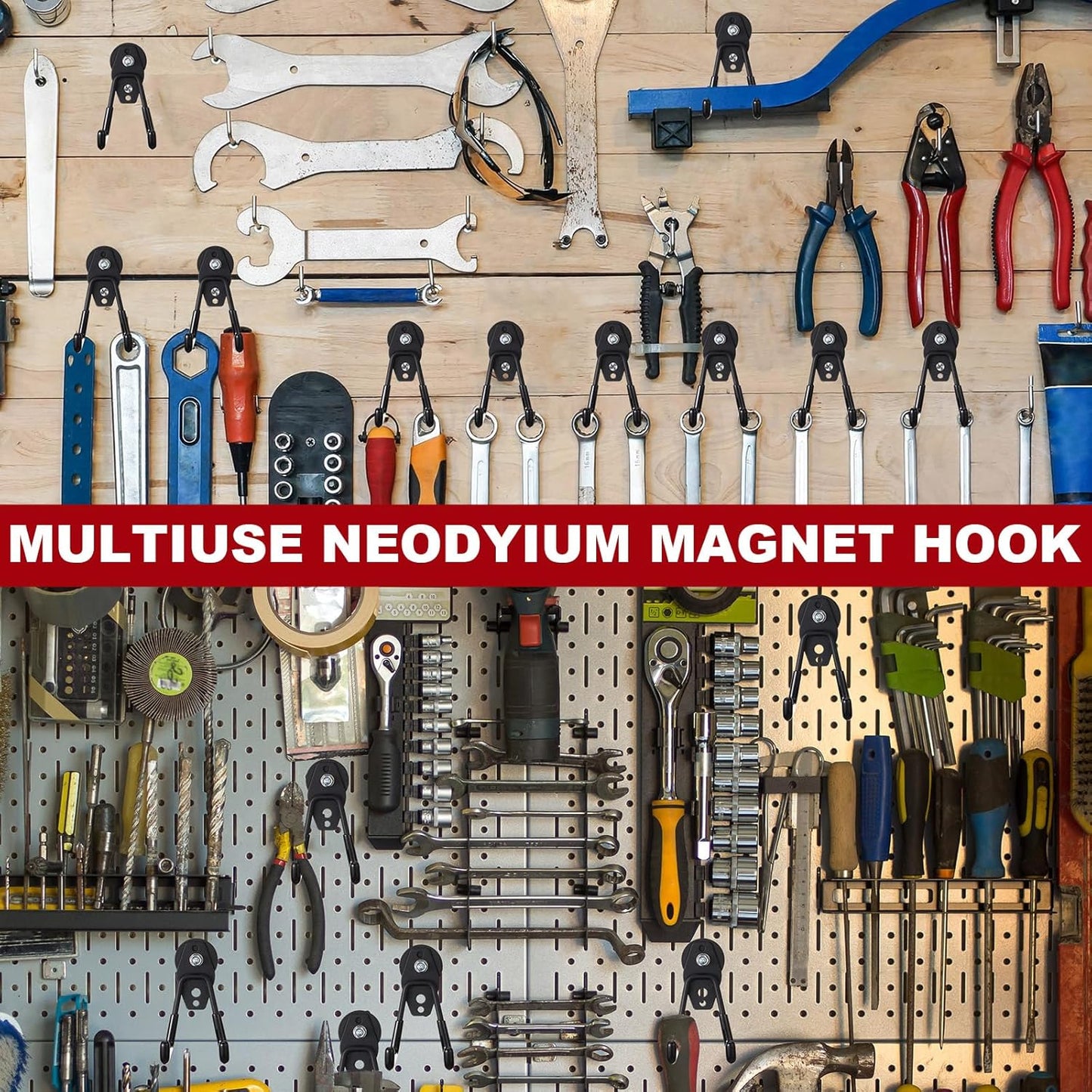 Landhoow Large Magnetic Hooks Heavy Duty Garage Magnet Hooks Strong Storage Utility Magnetic Hangers with Anti Slip Rubber Coating for Indoor and Outdoor Hanging(Black,18 Pcs)