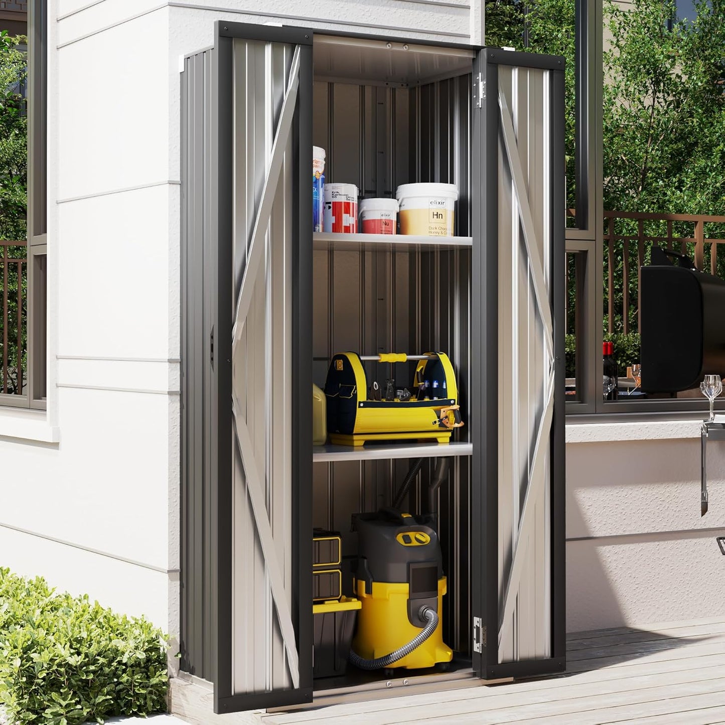 AECOJOY Outdoor Storage Cabinet, Outdoor Cabinets Waterproof with Shelves, Vertical Tall Garden Outdoor Cabinet, Sheds & Outdoor Storage Clearance Cabinet Weatherproof for Outside in Dark Grey