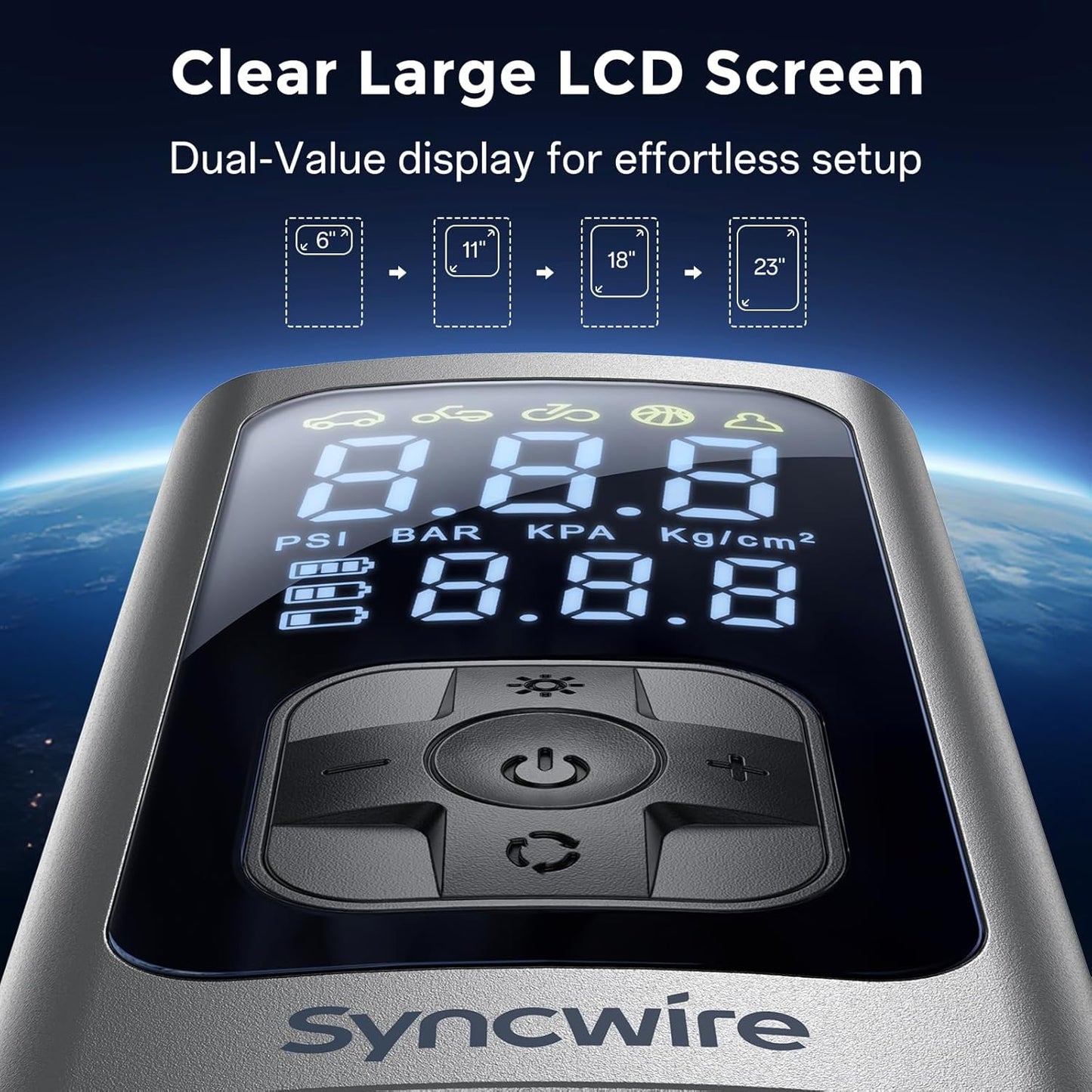 Syncwire Tire Inflator Portable Air Compressor - 150PSI 2X Faster Inflation Smart Air Pump for Car Tires [Extra-Large LCD] with Digital Pressure Gauge, Auto Shut-Off for Car, Motorcycle, Bike & Balls