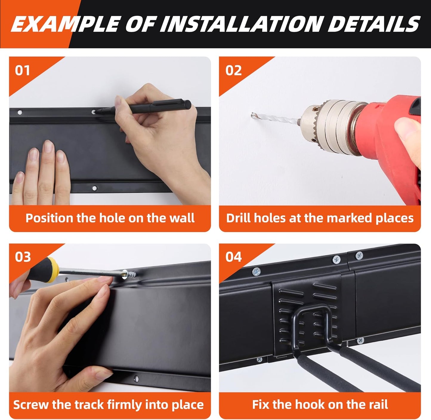 Garage Tool Organizer Wall Mount 48", Garage Wall Organizer 400 lbs, Heavy Duty Garages Organizers and Storage with Adjustable Hooks, Garden Tool Storage Rack for Shovels, Hoses, Ladders