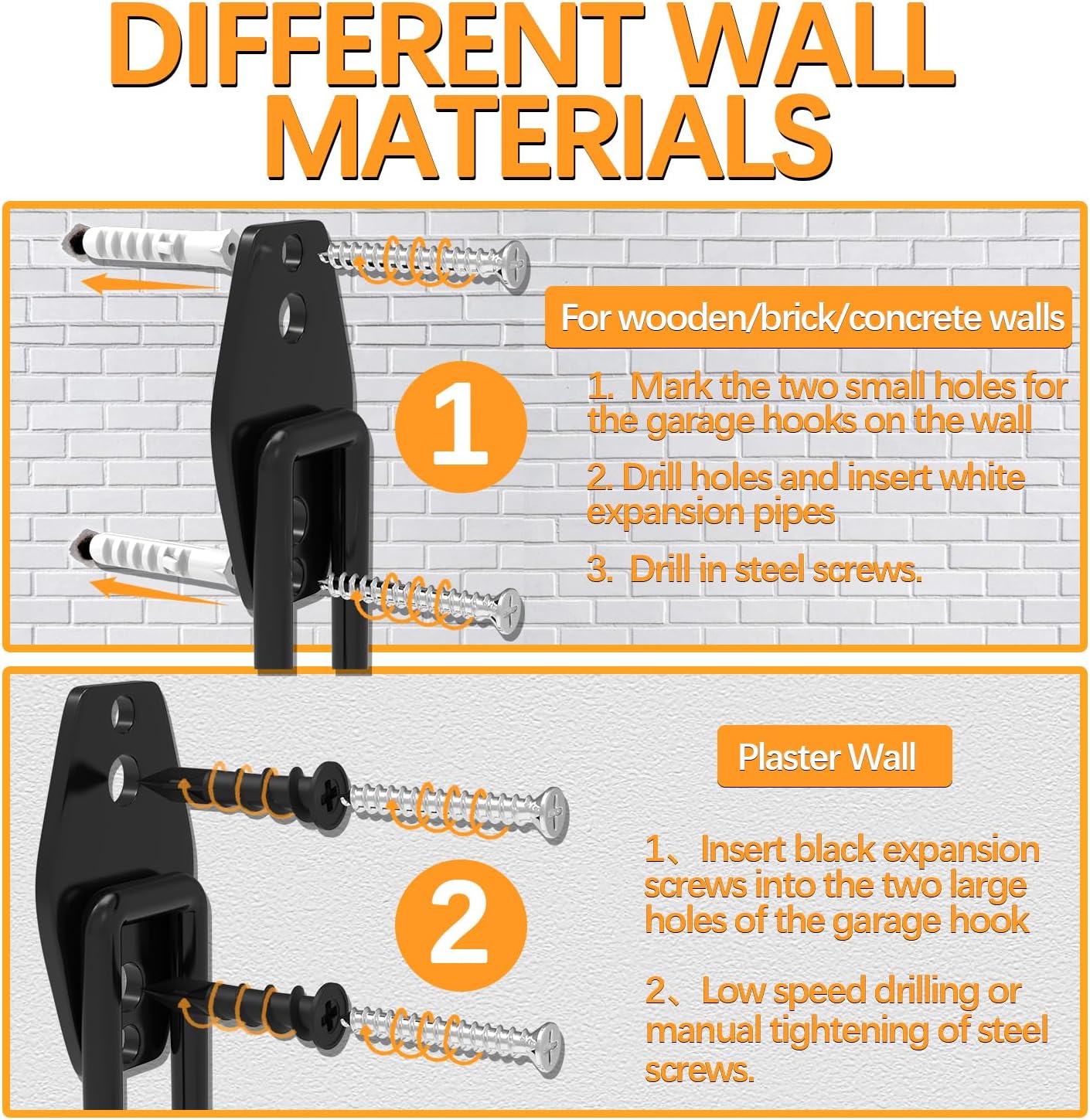 3-H Garden Hose Holder Wall Mount 2 Pack,Solid Steel Hose Hanger,Water Hose Holders for Outside,Perfect for Hanging Outdoor Air Hose,Ropes,Pipes,Garden Tools,Ladders,Bikes,Bulk Items(Orange)