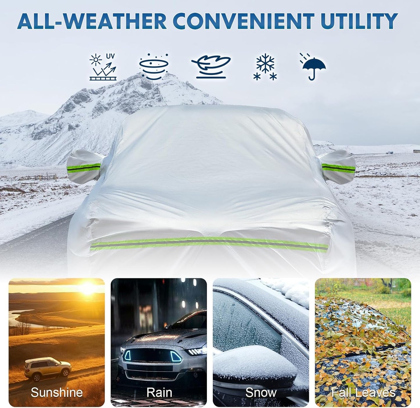 KEYOOG Full Car Cover Is All-weather Waterproof 6-layer, Universal In All Seasons, Snow Prevention, Rainproof, Acid Rainproof, Sunscreen, Ultraviolet-proof, Universally Applicable To Sedan (178"-189")