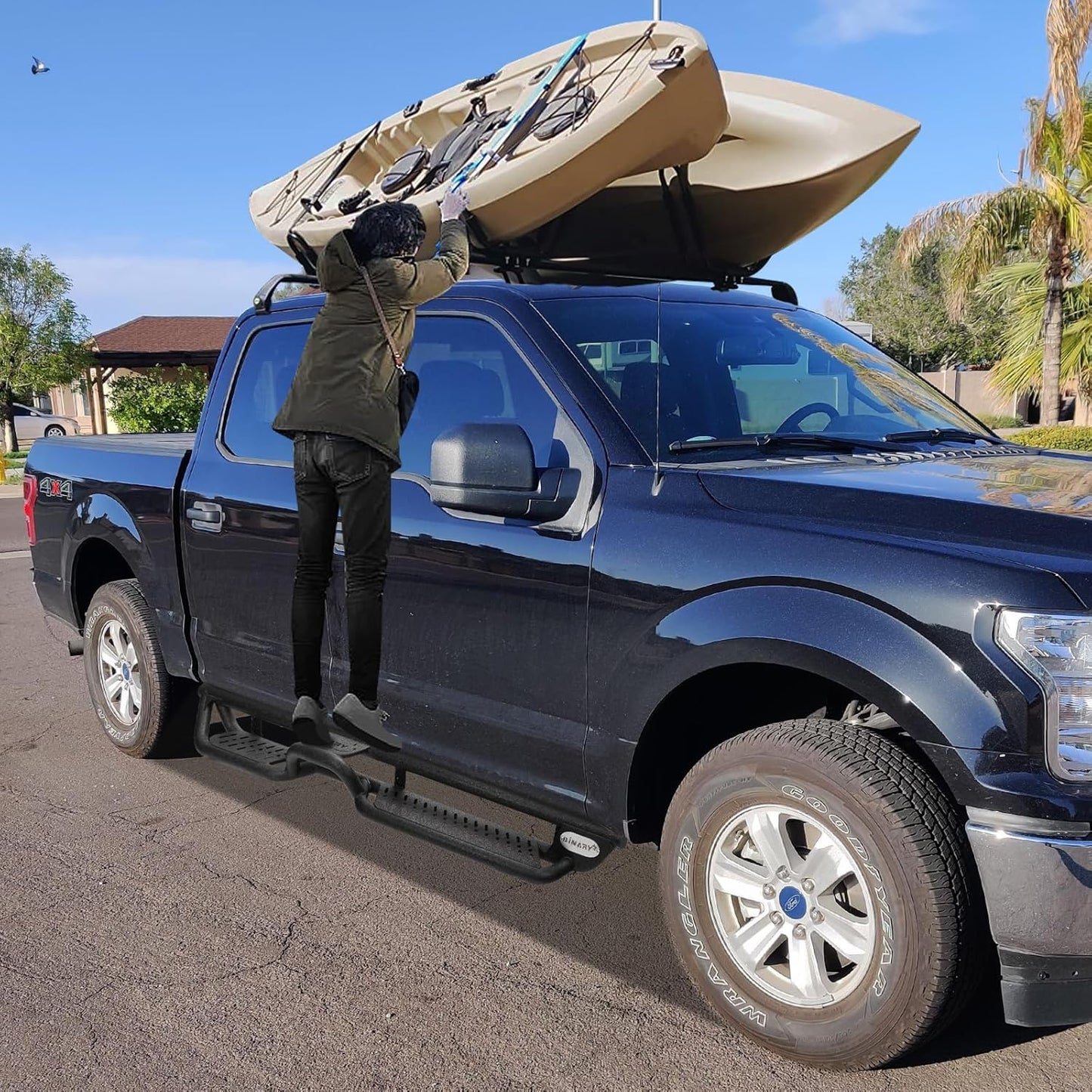 BINARY STAR Running Boards Compatible with Vehicle 2022-2025 Toyota Tundra CrewMax Cab, 6 Inch Tundra Two-Stair Side Steps Nerf Bars, Black Step Bars Step Rails, Running Boards