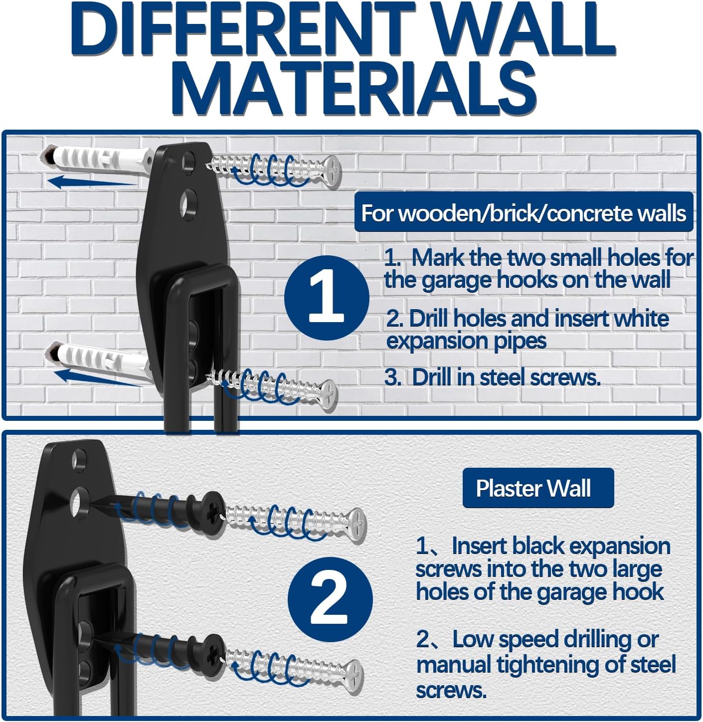 3-H Garden Hose Holder Wall Mount 4 Pack,Solid Steel Hose Hanger,Water Hose Holders for Outside,Perfect for Hanging Outdoor Air Hose,Ropes,Pipes,Garden Tools,Ladders,Bikes,Bulk Items(Black)