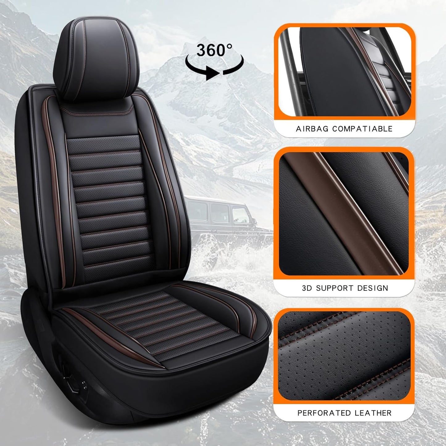 Car Seat Covers Full Set, 5 Seats Front Seat Cover and Back Seat Covers for Cars, Automotive Seat Covers, Leather Waterproof Car Seat Protectors Universal for Cars Brown