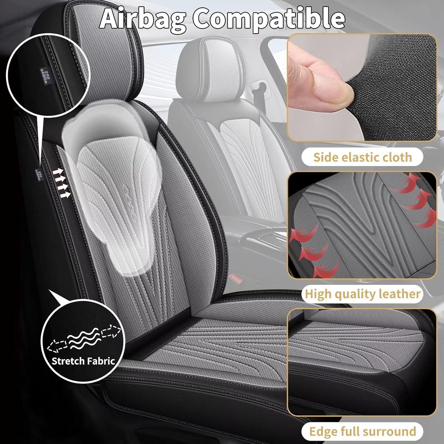 Front Seat Covers Fit for Toyota Camry 2012-2025 Faux Leather Automotive Seat Covers Breathable Waterproof Seat Cushions Compatible with Airbag (2 Seats,Black & Gray)