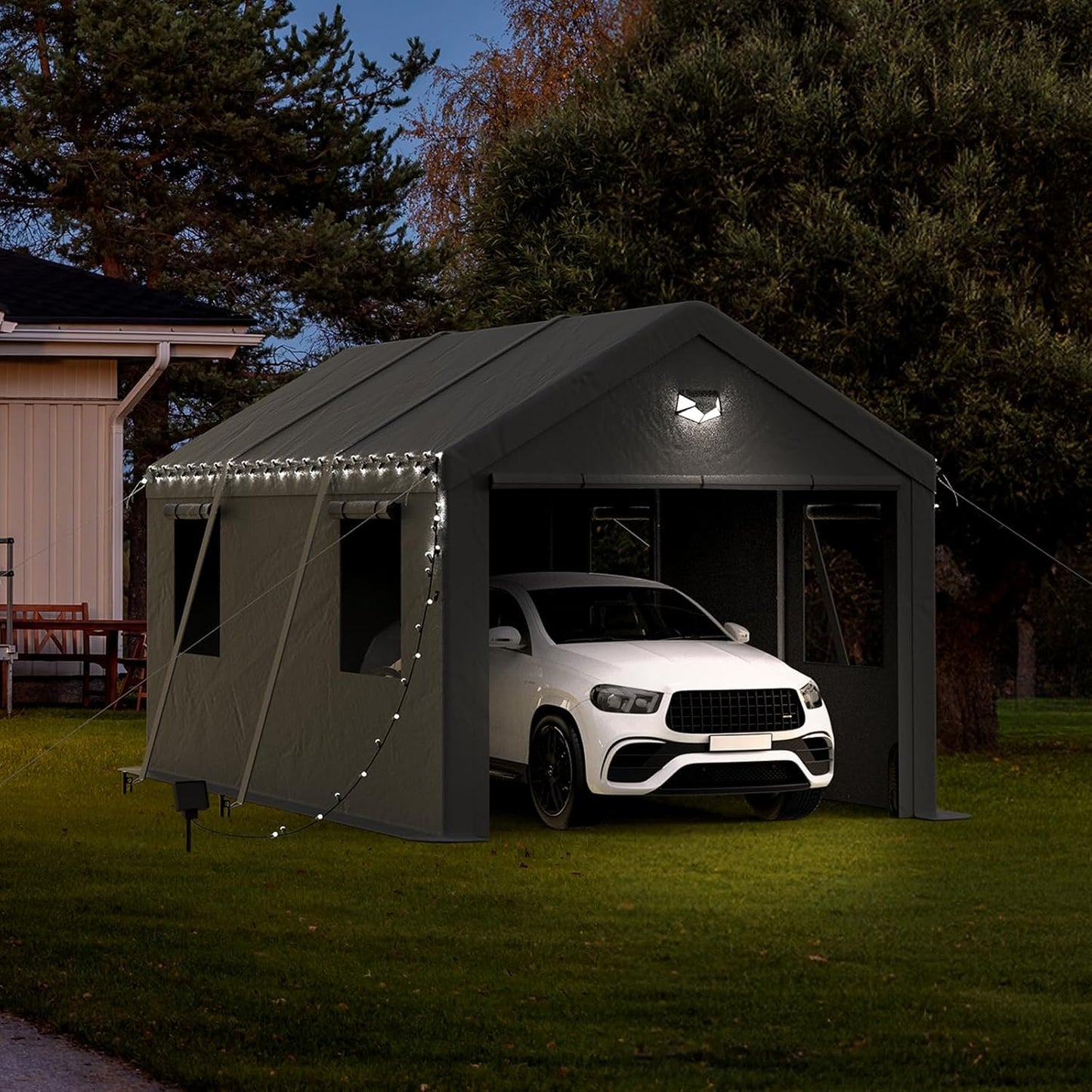10x20 Carport, Heavy Duty Carport Canopy Garage with Removable Sidewalls and Drive Through Roll Up Zipper Doors, Grey