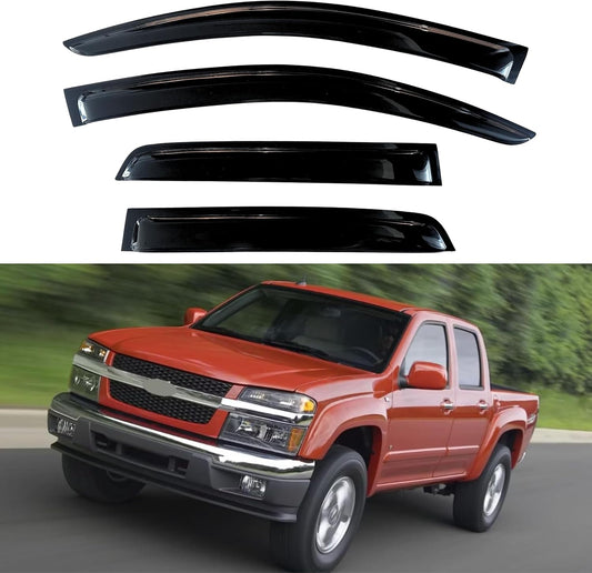 KPY Window Visor Compatible with 2004-2012 Chevrolet Colorado Crew Cab & GMC Canyon Crew Cab & 2004-2010 Isuzu D-Max, Rain Guard Window Vent Deflectors Tape-On Style, 2005 2006 2007 2008 2009 2011