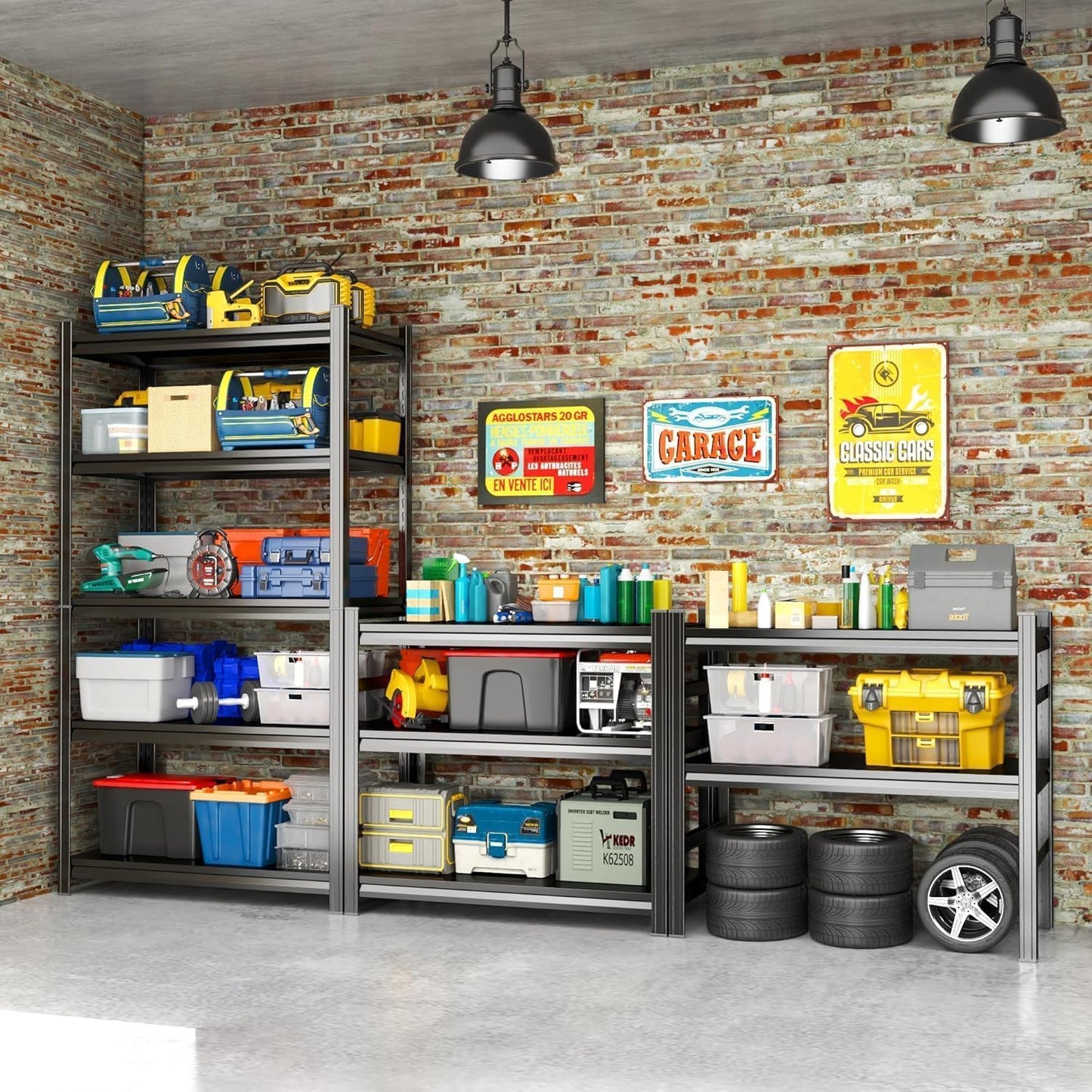 Adjustable 5-Tier Garage Shelving, Heavy Duty Steel Storage Rack, High Load Capacity, Ideal for Garage, Warehouse, or Home Organization (5-Tier 63" H x 45" W x 18" D)