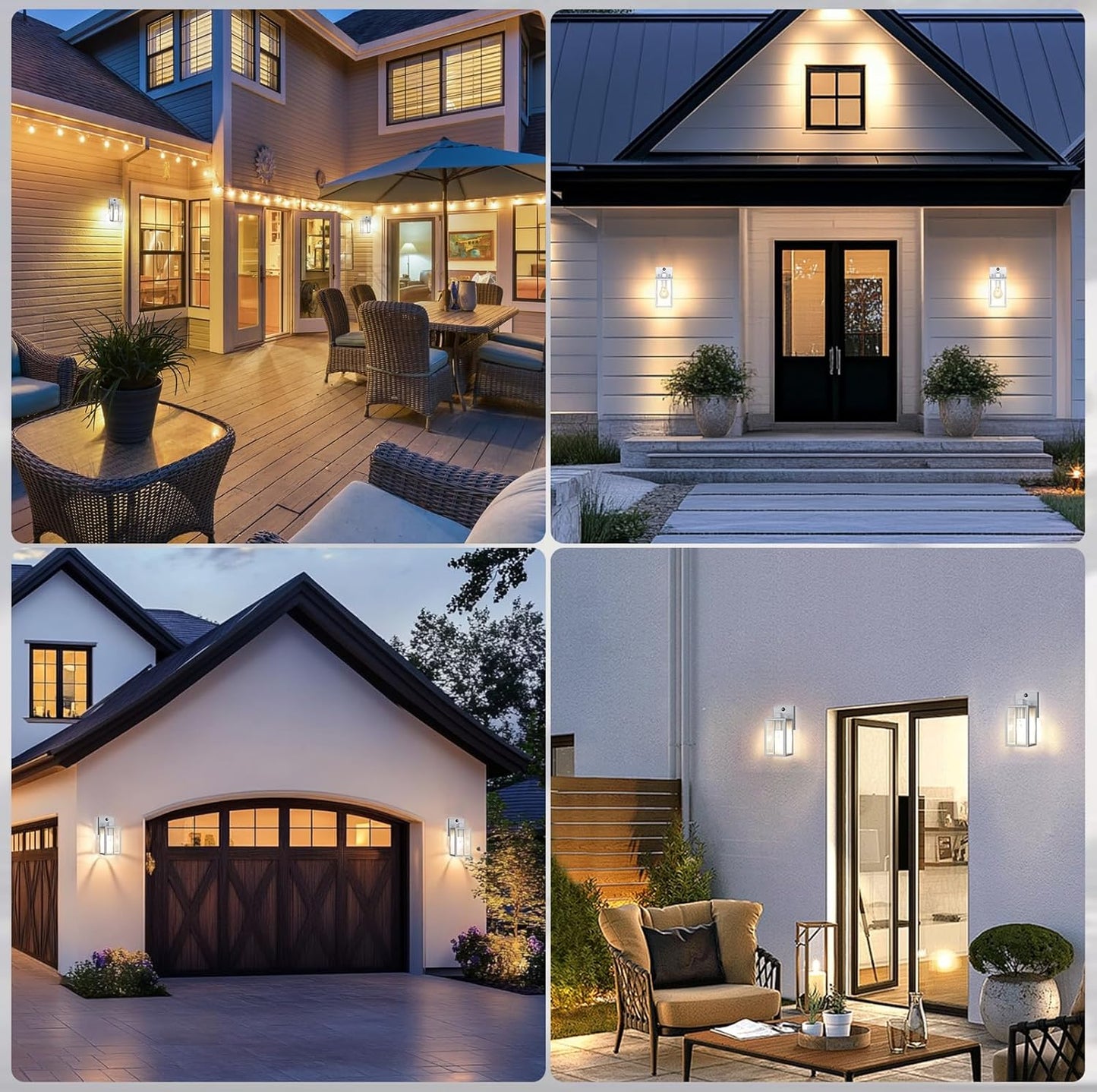 PARTPHONER Dusk to Dawn Outdoor Light Fixtures, 2-Pack Sensor Porch Lights, Waterproof Exterior Wall Sconce Lighting Lamp, Waterproof Wall Lantern for House, Doorway, Garage (Silver)