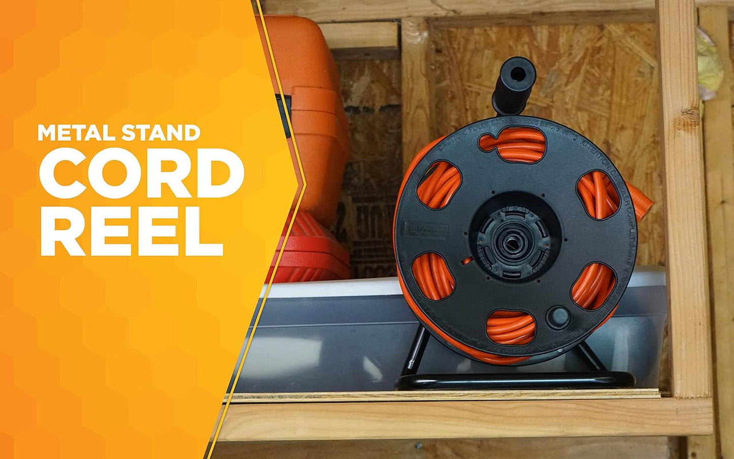 Woods Heavy Duty Metal Extension Cord Reel Stand, Holds up to 100 Ft 14/3 Cords, Black, 22849