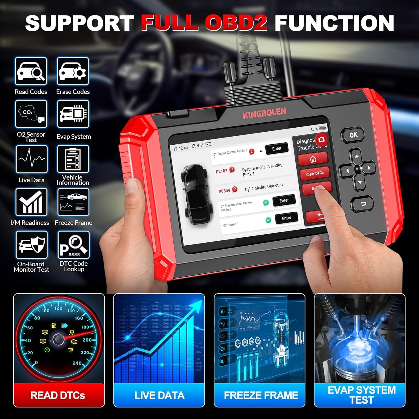 KINGBOLEN S500 OBD2 Scanner, ABS SRS Engine at Diagnostic Tool, Automotriz Code Reader with 6 Resets,Oil SAS, Brake,Throttle,FCA AutoAuth Automotive Scan Tool,AutoVIN All Cars Lifetime F-Ree Update