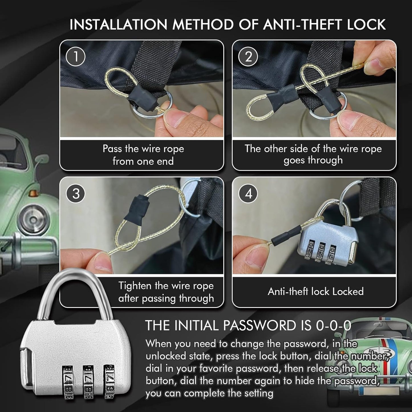 for VW 1960-1980 Volkswagen Beetle Bug Sedan 2-Door Saloon Car Covers 210D Outdoor Waterproof UV, Custom-fit Protective Full Covers with Cotton Layer, Zipper Door, Reflective Strip, Storage Bag