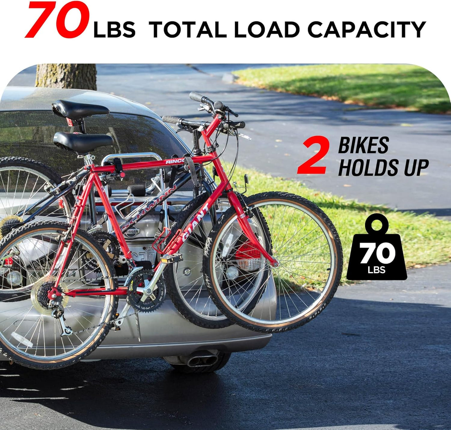 Young Aluminum 2-Bike Rack Trunk Mount, Hightweight for 2 Bicycles Up to 70 lbs Load