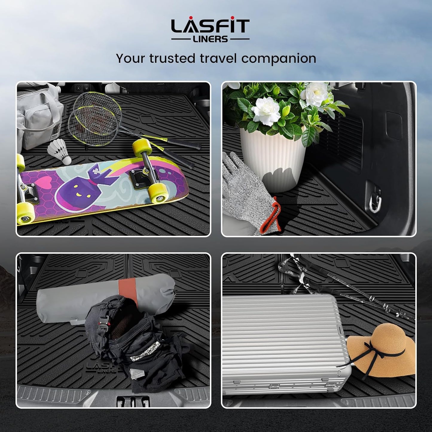 LASFIT Trunk & Backrest Mat for Ford Explorer 2020-2025, Custom Fit All Weather Protector TPE One-Piece Design Easy Installation Trunk with Seatback Mat, 1pc Black