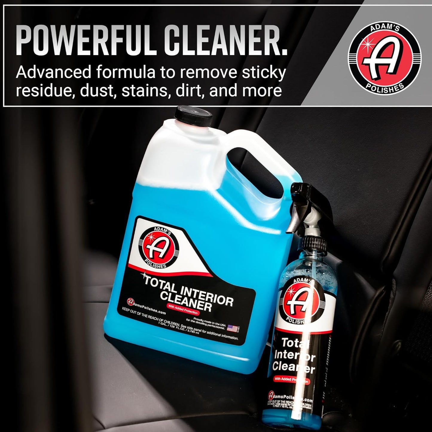 Adam's Polishes Total Interior Cleaner & Protectant, Quick Detailer & SiO2 Protection, Ceramic Infused, Anti-Static, OEM Finish, For Leather, Vinyl, Plastics, Glass & More