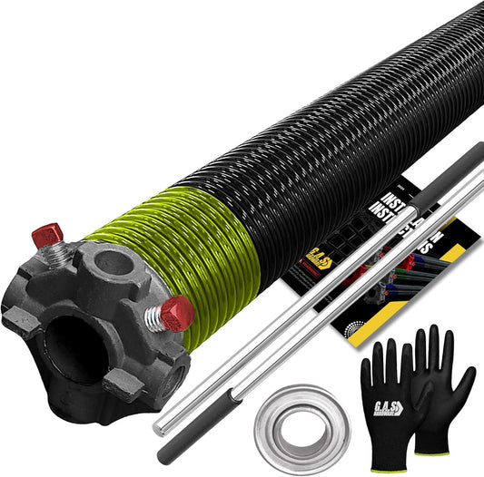 Garage Door Torsion Spring 207x1.75x25 Includes 1” Steel Bearing, Gloves, Manual, and Winding Bars for Right Side of Garage Door Precision E-Coating 5-Year Warranty Min. 30,000 Cycles (Black Cone)