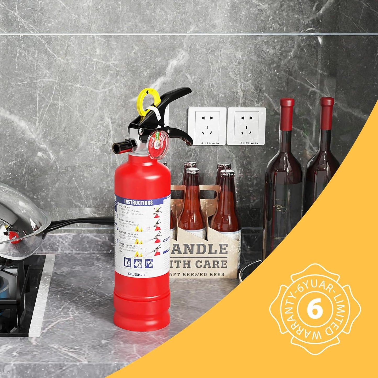 ABC Fire Extinguisher for Home & Vehicle - 2.5 lb 1-A:10-B:C Rated, Dry Chemical Fire Safety with Quick-Release Handle, Certified for Kitchen/Car/Boat Use (Model FF1KG)