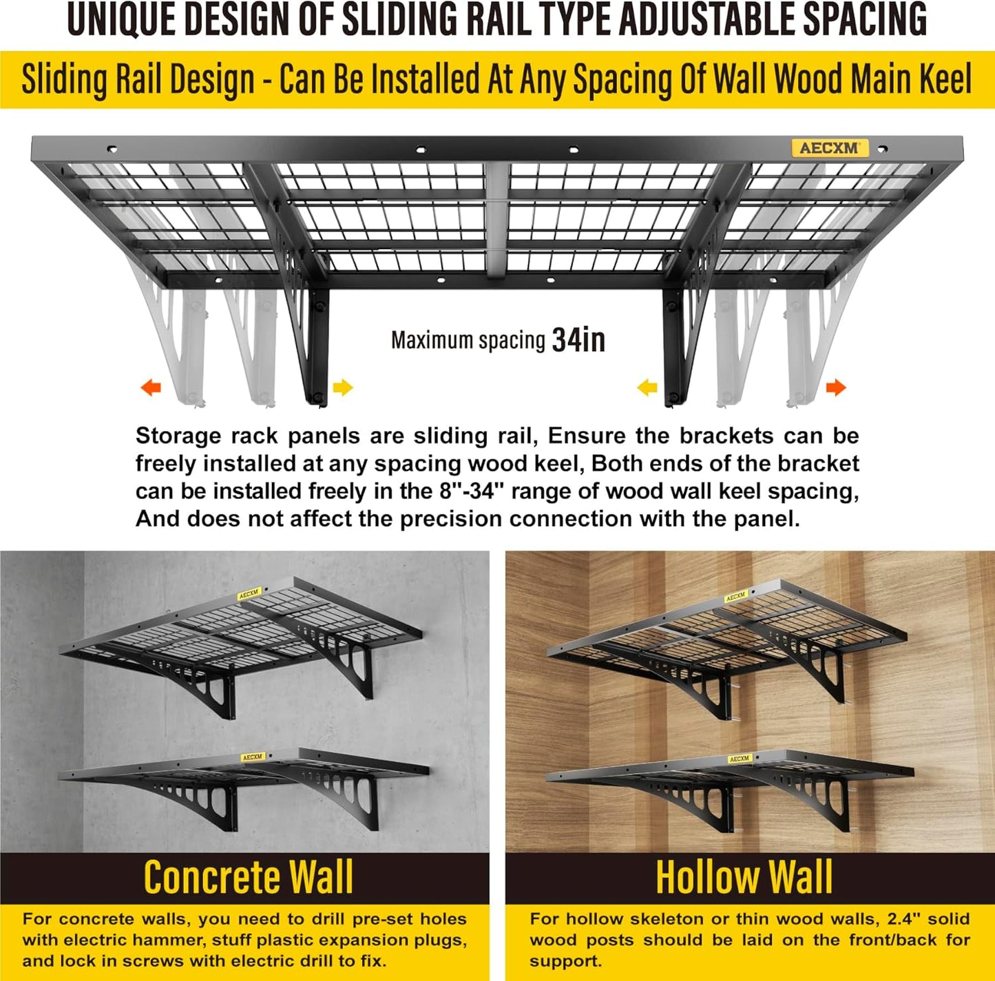 2x3ft 2Pack Wire Shelving Unit Heavy Duty Garage Storage Shelves Wall Mounted Black 560lbs Load Capacity（24-inch-by-36-inch）