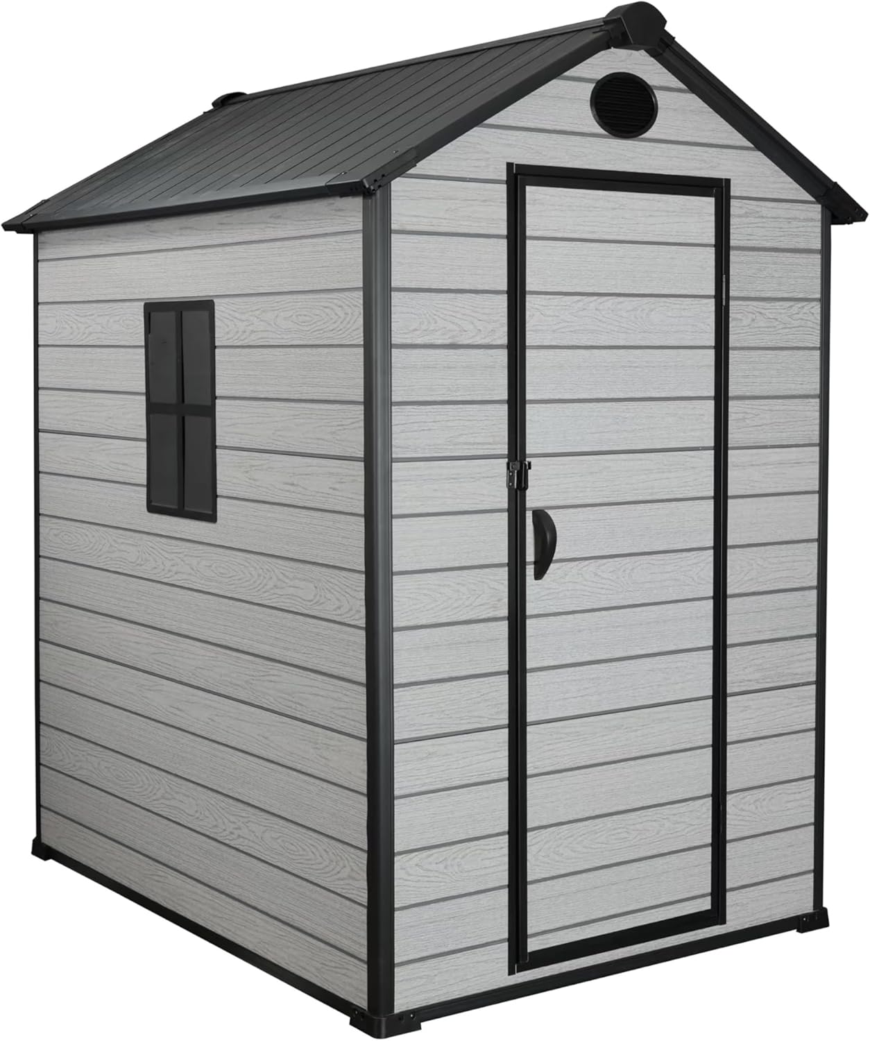 4 x 6 FT Shed Resin Outdoor Storage with Floor, 230 cuft Plastic Shed with Window and Lockable Door for Garden, Backyard, with Wood Texture, Grey