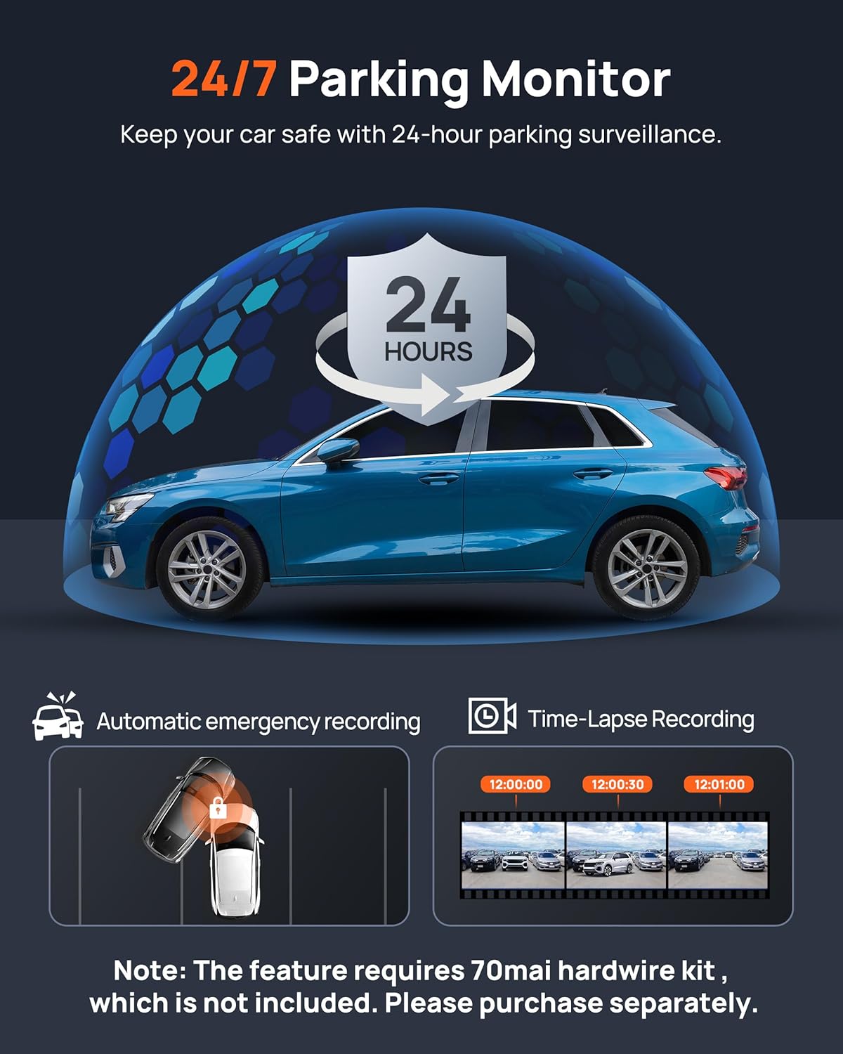 70mai 2.7K Dash Cam Front A500S, 1944P Dash Camera for Cars with Sony IMX335, Dashcam Built-in WiFi GPS, Optional Rear Dashcam, ADAS, 2'' IPS LCD Screen, 24H Parking Mode, WDR, Super Night Vision