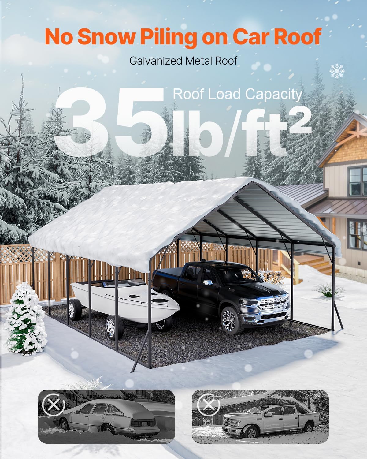 VEVOR 20x24 ft Heavy Duty Metal Carport, Outdoor Car Shelter with Removable PE Sidewalls, Steel Frame Garage for Car, Truck, Boat, Tractor, and Equipment Storage