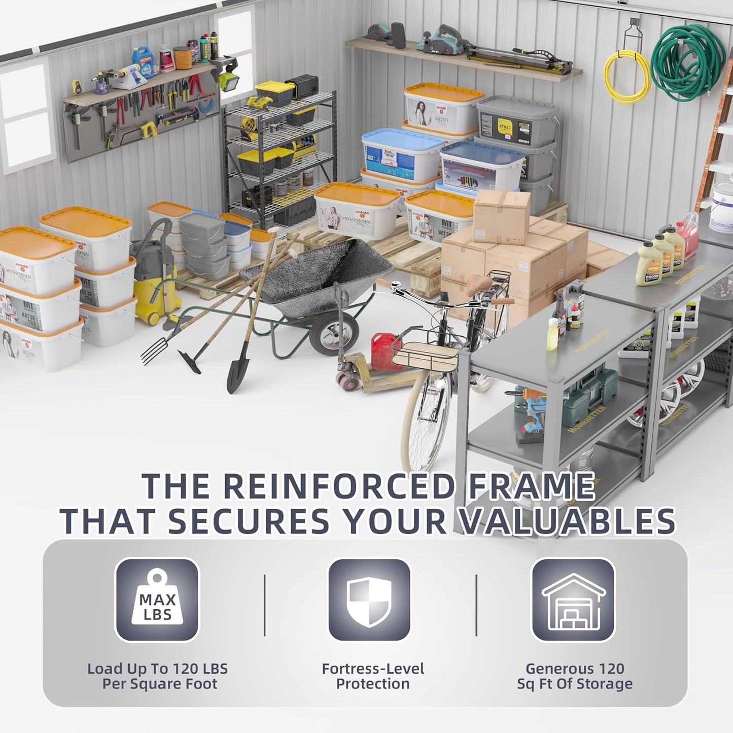 12 x 10 FT Outdoor Storage Shed, Metal Garden Tool Shed with Slooping Roof, Lockable Doors, All-Weather Bike Shed Easy to Assemble for Backyard, Patio, Lawn, Brown