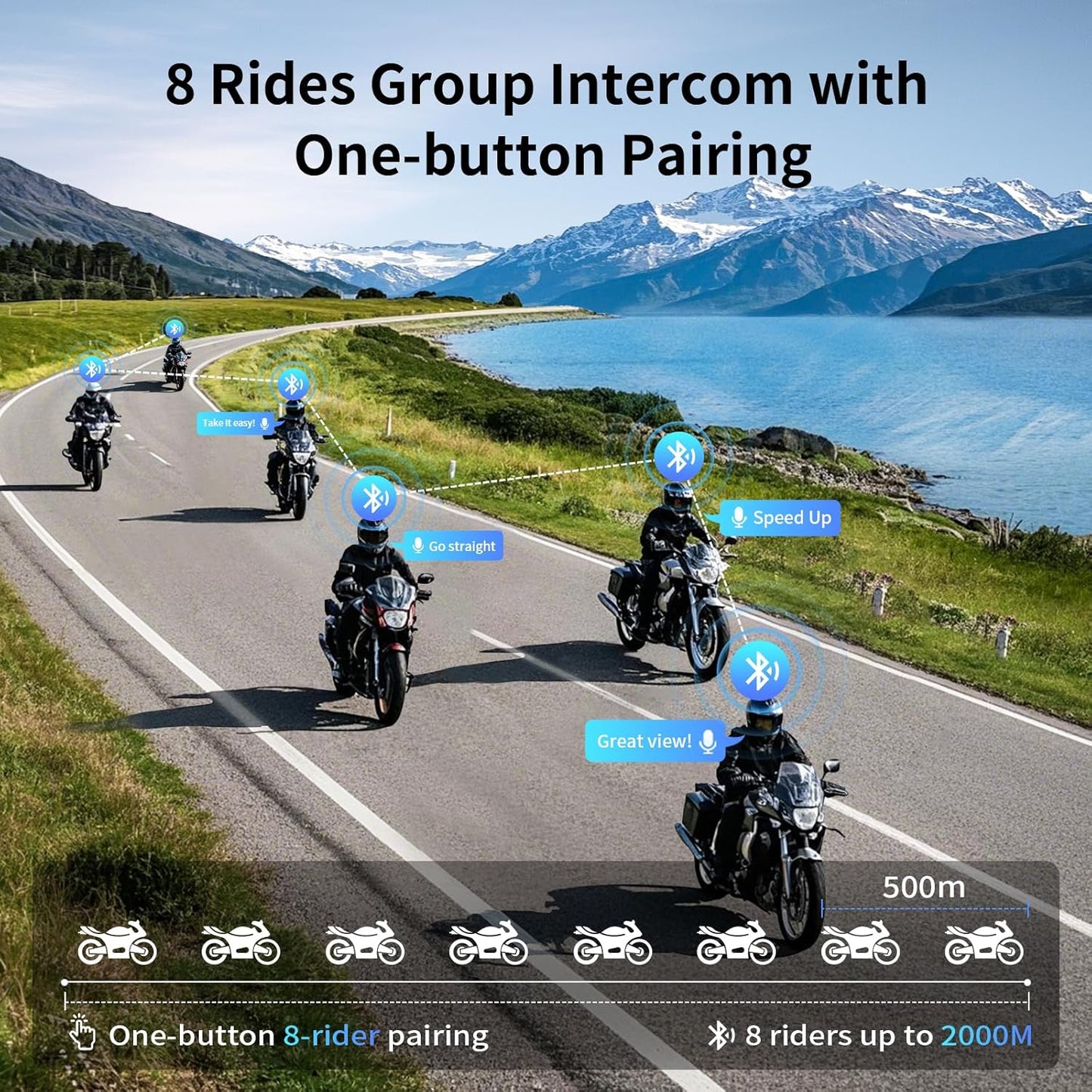 FODSPORTS Motorcycle Bluetooth Intercom with Music Sharing, M1S Pro 2000m 8 Riders Group Helmet Communication System Headset Universal Wireless Interphone (Waterproof/Handsfree/Stereo Music/GPS/2 Mic)