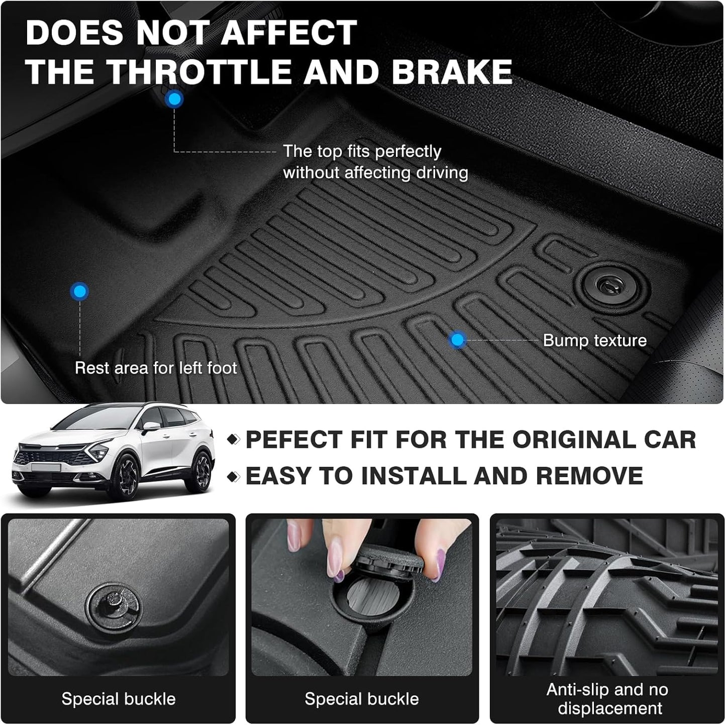 Powerty Floor Mats for 2023-2025 Kia Sportage (Non-Hybrid) Accessories All Weather Floor Liner 3D TPE 1st & 2nd Row Floor Mat Heavy-Duty Floor Liners