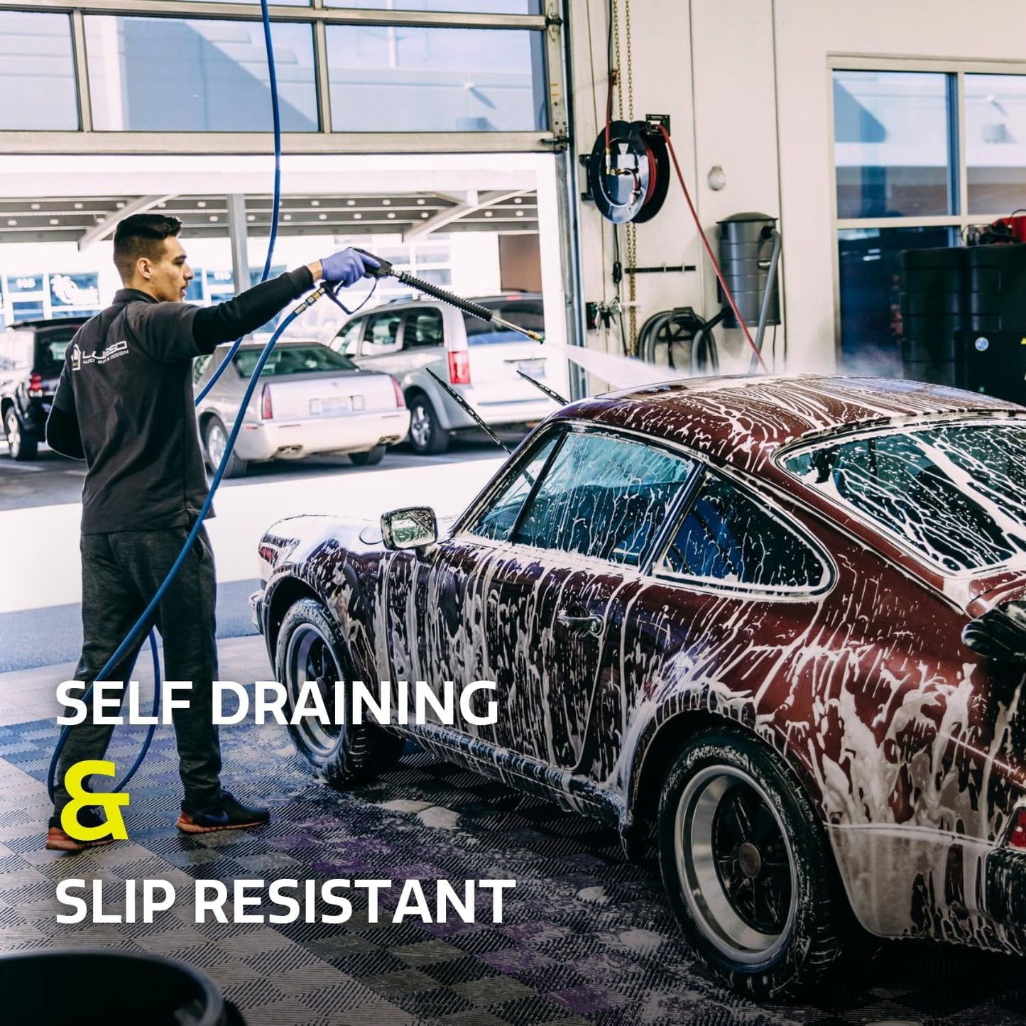 RaceDeck Free-Flow Open Rib Self-Draining Design, Durable Copolymer Plastic Interlocking Modular Garage Flooring Tile (Bright Blue, 48 Pack of 12 x 12" Tiles)