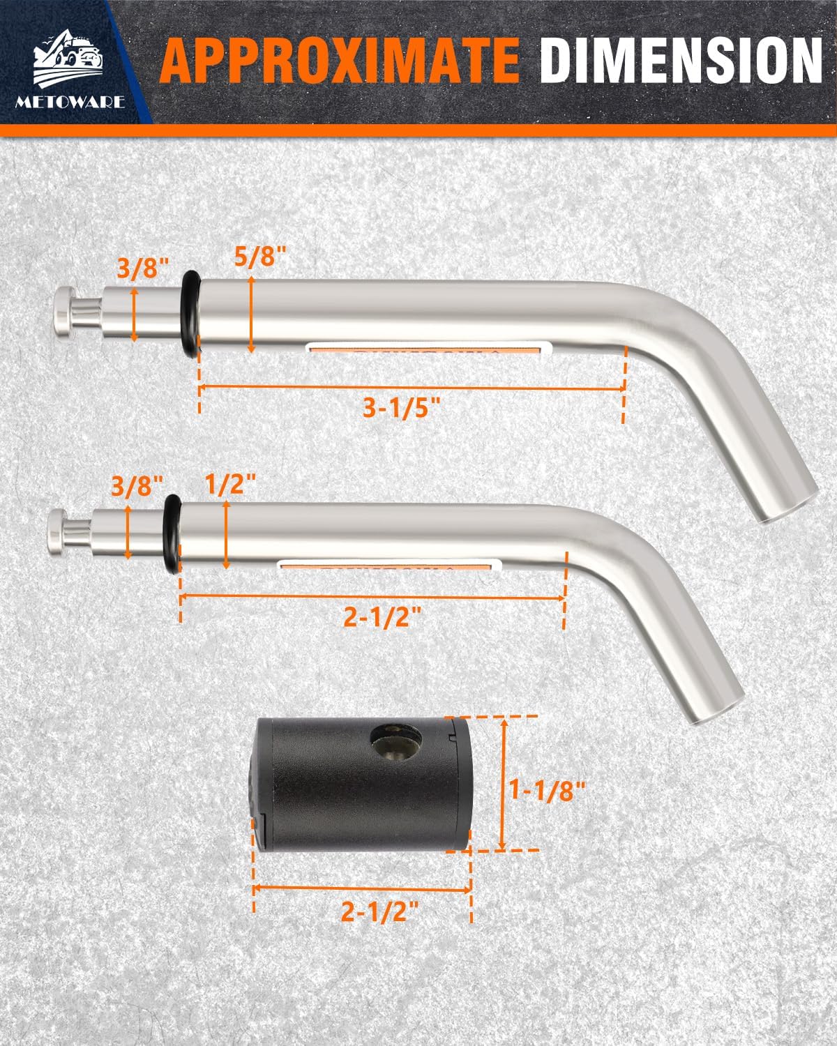 METOWARE Right-Angle Receiver Lock for Class I-IV, Stainless Steel, 1/2” and 5/8” Dual Bent Pin, Compatible with Most Hitches for Trailer Truck Car