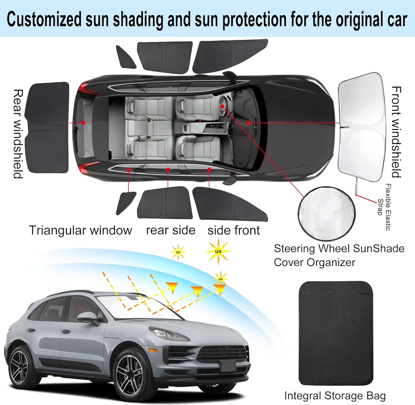 TINGLU Window Shades for Porsche Macan 2014-2024 Accessories Car Side Full Windows Rear Triangular Windshield Sun Shade Sun UV Rays & Privacy Protection for Camping,Napping,and Relaxing 8PCS