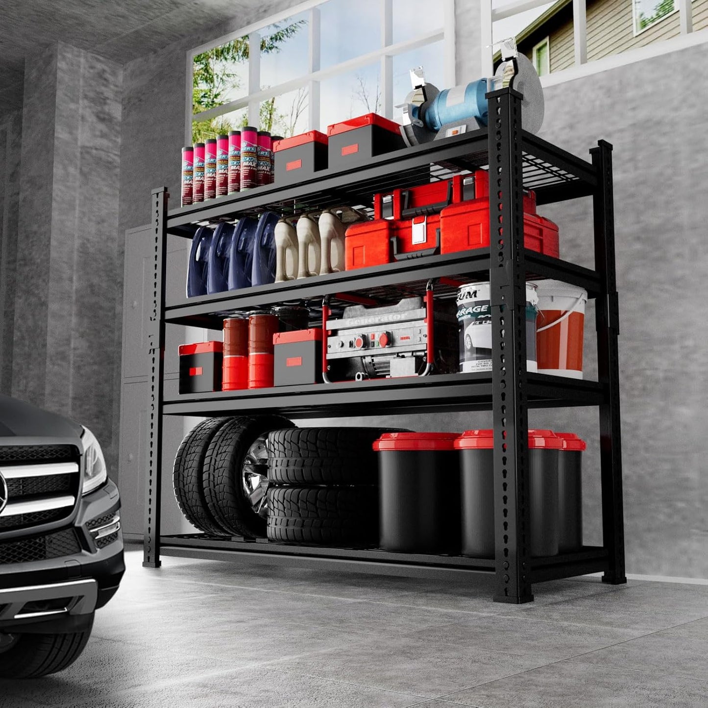 Storage Shelves 2PCS, Garage Shelving Heavy Duty 1920LBS Capacity, 36"L x 16"W x 60"H Adjustable Metal Shelving Organizer Wire Rack, 4 Tier Utility Shelf Unit for Pantry Closet Warehouse Organization