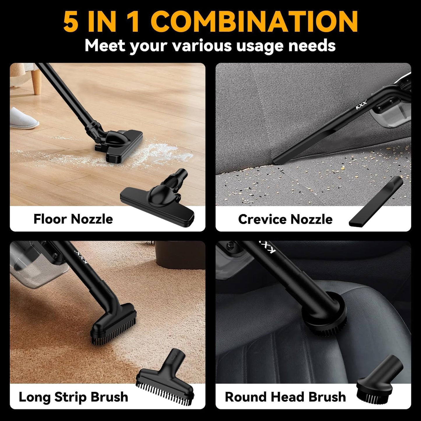 Cordless Vacuum for Dewalt 20V Battery, 5 in 1 Handheld Electric Vacuum Cleaner with 500W Powerful Motor, 46 CFM Portable Hand Vacuum with Filtration HEPA for Floor, Carpet, Car (Battery Not Included)