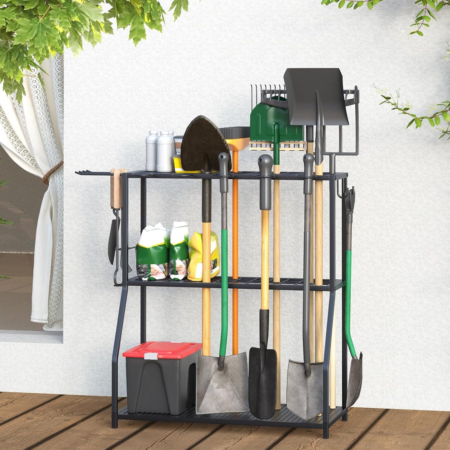 Organizer Yard Tool Storage Rack,Garden Organizer,Steel Yard Tool Racks To Store Long-Handled Tools,Tool Holder For Garden,Shed,Outdoor,Black