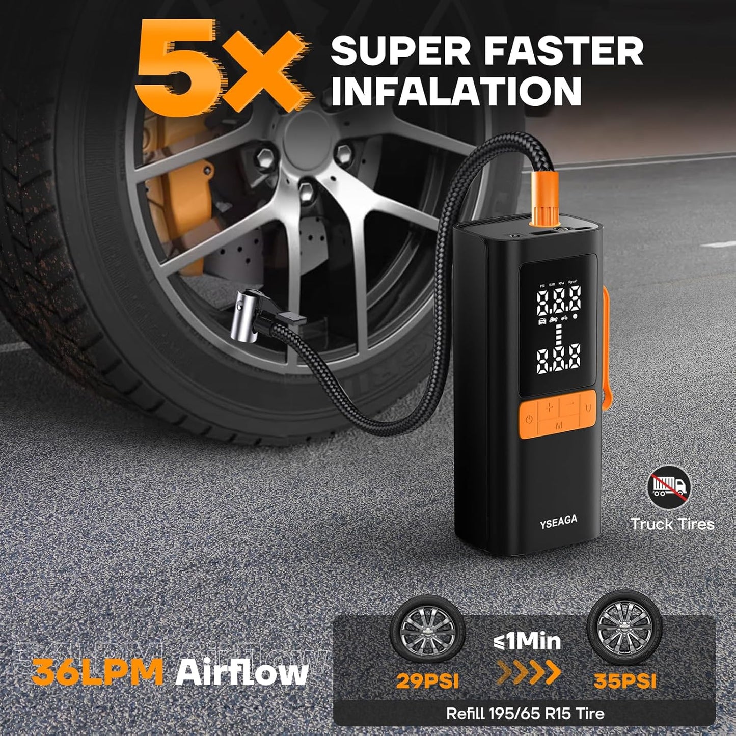 Tire Inflator Portable Air Compressor, 150PSI&12V DC Air Pump for Car Tires, Portable Tire Inflator with LED Light/Digital Pressure Gauge/Auto Shut-off,5x Faster Inflate/Deflate for Car,Moto,Bike,Ball