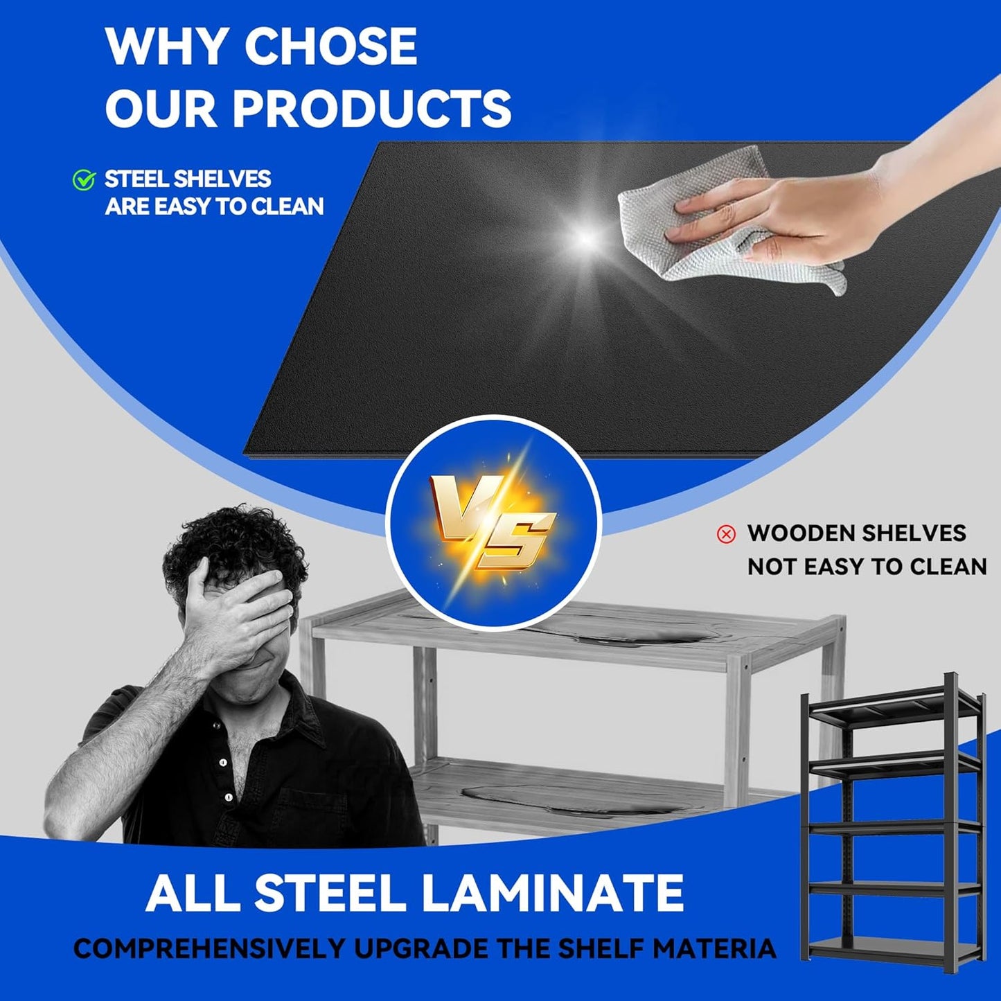 63"H Garage Shelving Heavy Duty Rack, 3000 LBS Extra Large Capacity 5 Tier Adjustable Storage Shelves, Metal Industrial Shelf Units for Garage, Basement and Warehouse, 63"H×35.4"W×13.78"D, Black