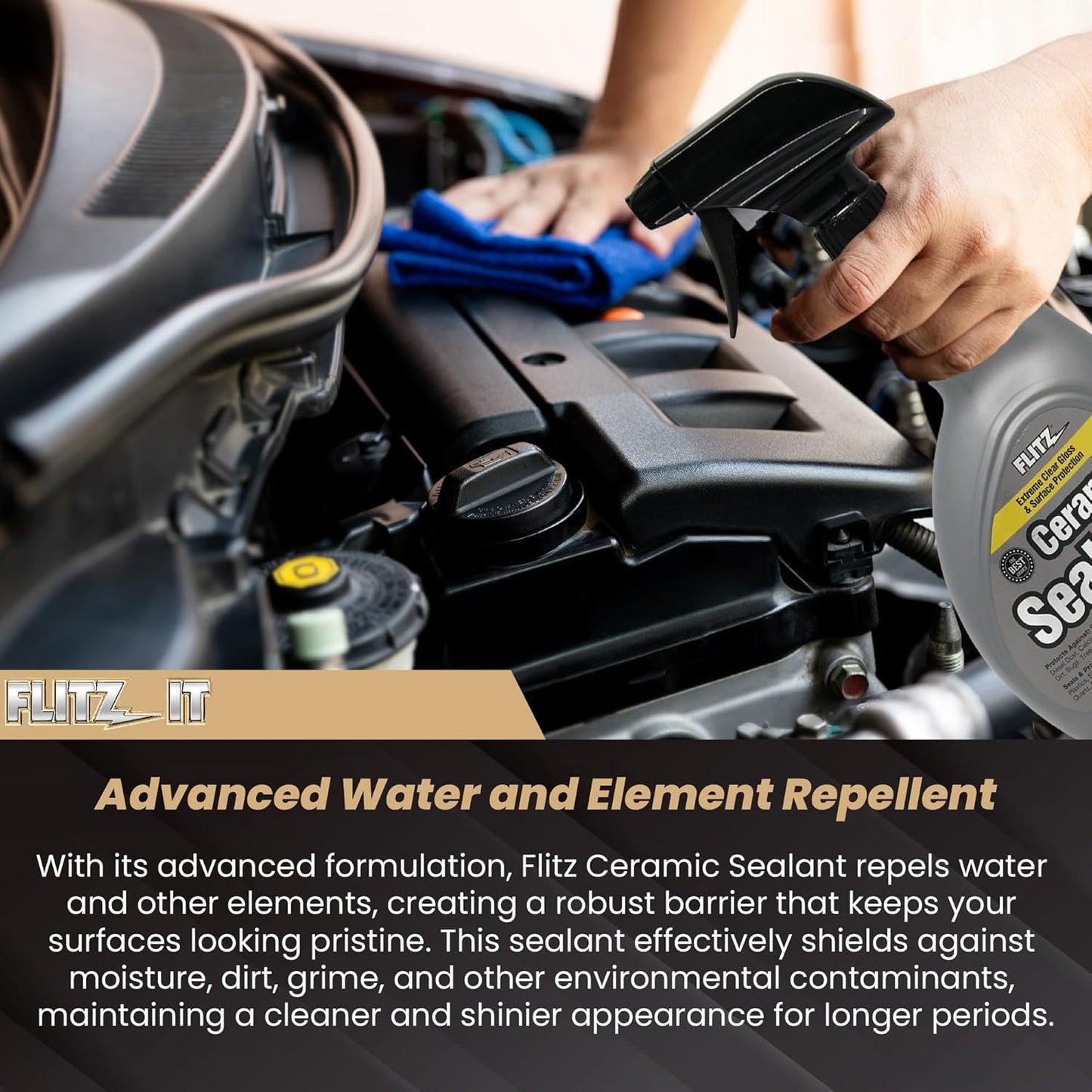 Flitz Ceramic Sealant - 32oz Bottle of USA-Made Ceramic Coating for Cars, Boats, Glass - Repels Water, Polishes, and Protects for 1 Year - Protection Car Spray Made for All Metals, Fiberglass