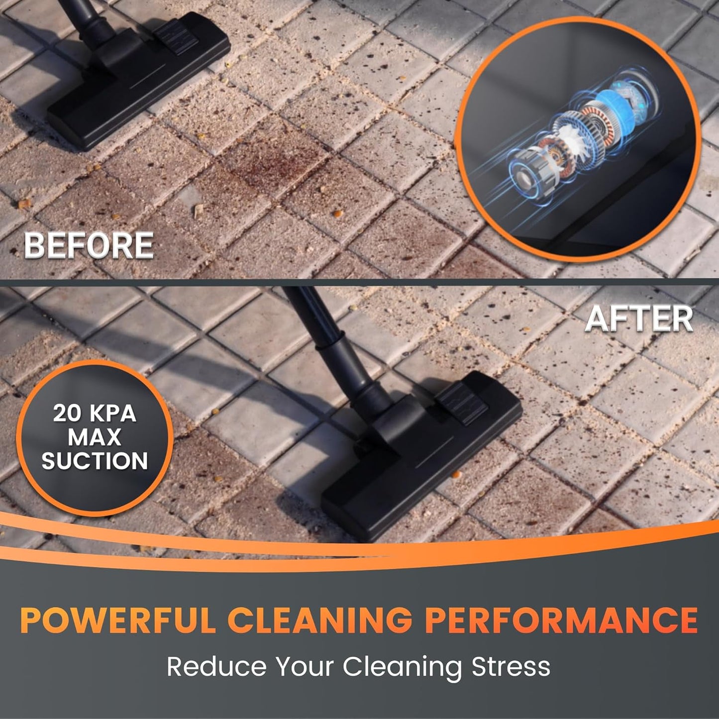 Giraffe Tools Grandstorm Retractable Vacuum Cleaner with 30 FT Hose Wall Mounted, Wet Dry Vacuum Cleaner with 6 Nozzles for Car Detailing Normal Version, Grey （No Remote Control Function）