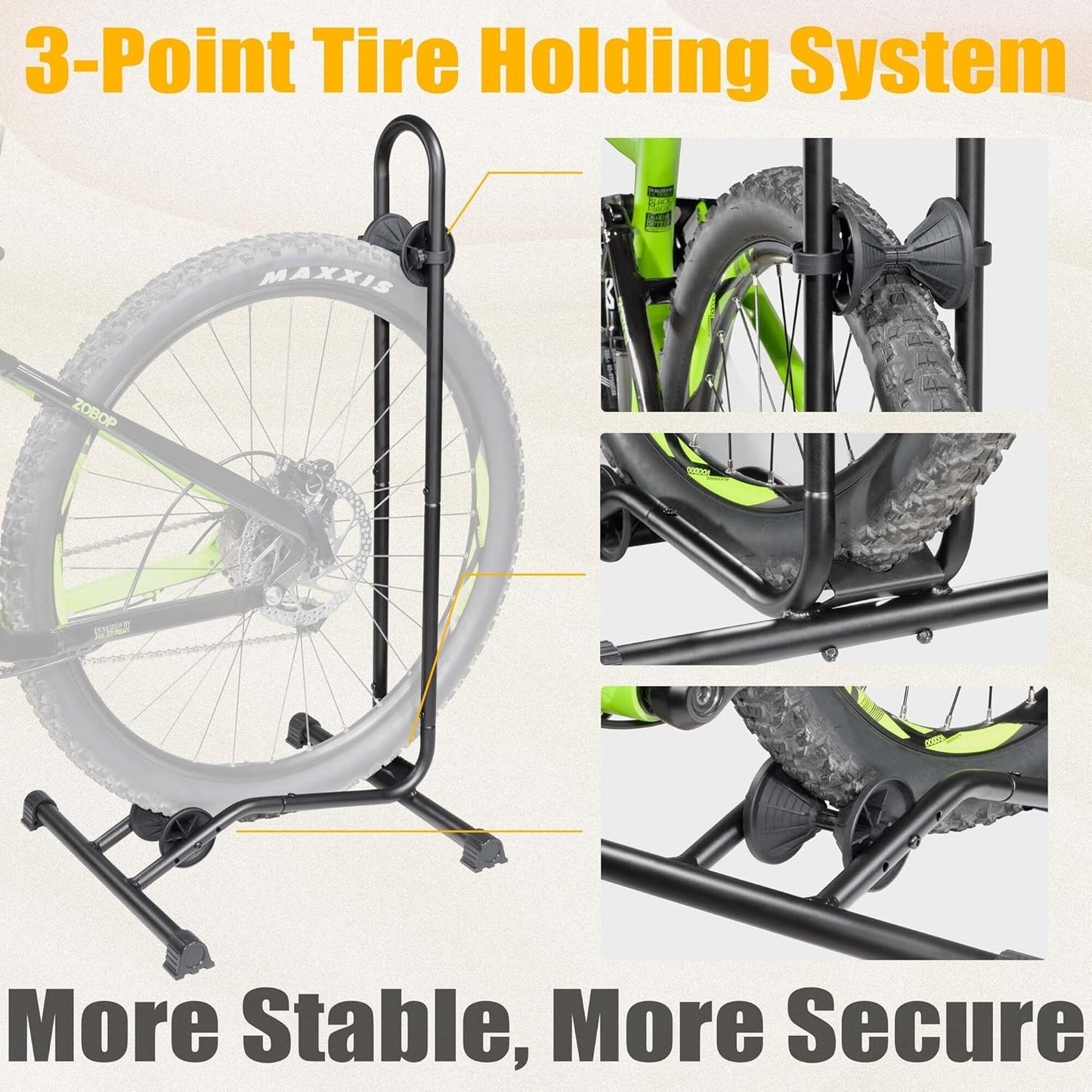 CyclingDeal Bike Floor Stand Parking Rack - for 20"-29" Mountain MTB & Road Bikes with Tire Width up to 2.4" or 5" Fat Bike - Bicycle Indoor Outdoor Garage Storage - Max Tire Width 2.4” for 1 Bike