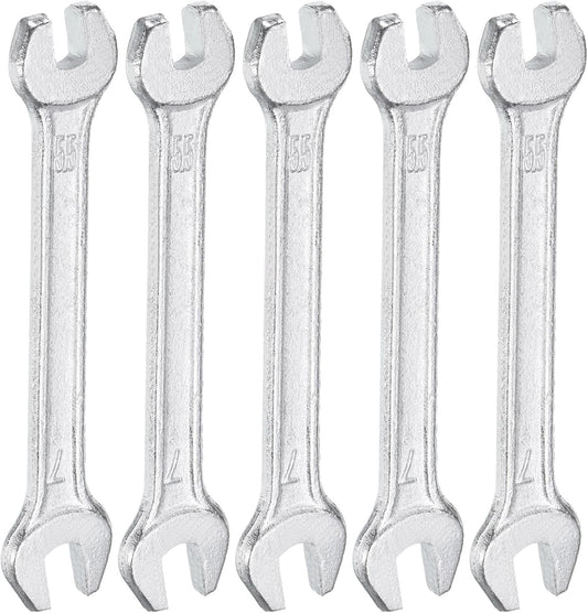 HARFINGTON 5pcs Double Open End Wrench 5.5mm x 7mm Metric 15 Degree Offset Angle Small Flat Head Wrench Galvanizing Open Ended Spanner for Automotive Repair Furniture Assembly